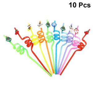 Amosfun 10pcs Christmas Straws Silly Crazy Loop Straws Plastic Party Drinking Straws Christmas party supplies