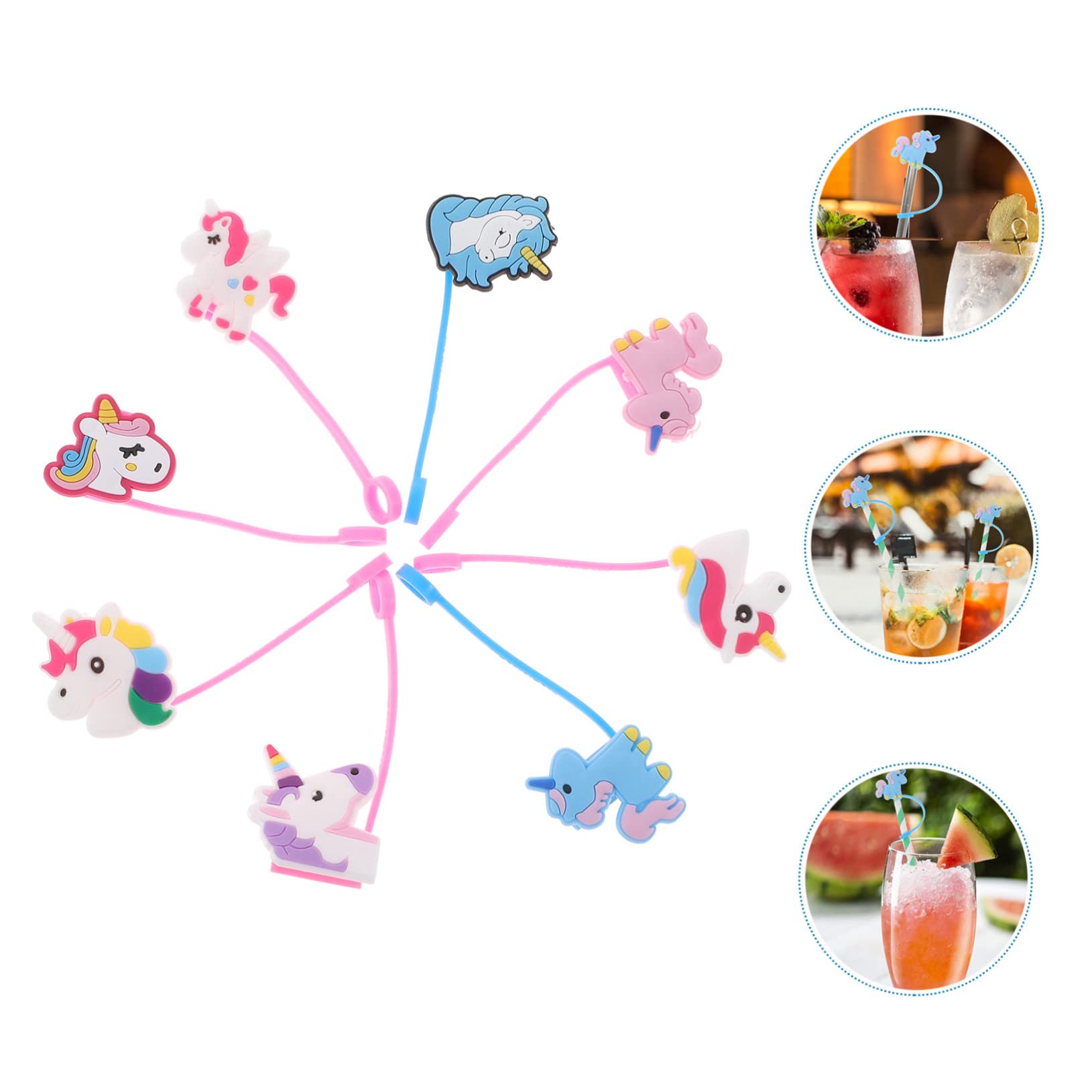 Yardwe 8Pcs Unicorn Straw Lid drinking straw caps lids straw protector cap cartoon straw plug silicone drinking straws themed straw caps silicone straw caps reusable cute cover