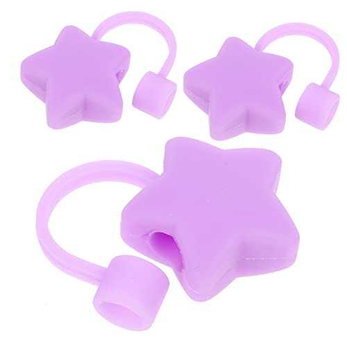 TENDYCOCO 3pcs Soft Rubber Straw Stopper Silicone Straw Tips Cover Straw Covers Cap Rubber Straws Tips Lovely Straws Tip Straw Tips Lid Purple Protective Cover -