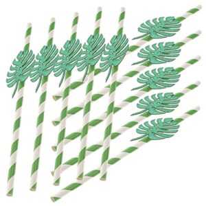 yardwe 10pcs monstera leaf straw luau party paper straw decorative luau straws striped paper straws bar straws cocktail baby decorations summer pool party gold paper cactus
