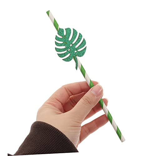 Yardwe 10pcs Monstera Leaf Straw luau party paper straw decorative luau straws striped paper straws bar straws cocktail baby decorations summer pool party gold paper cactus