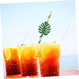 Yardwe 10pcs Monstera Leaf Straw luau party paper straw decorative luau straws striped paper straws bar straws cocktail baby decorations summer pool party gold paper cactus