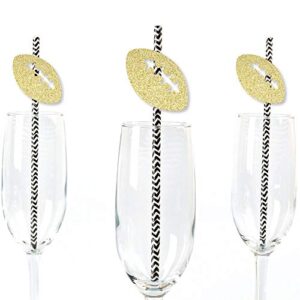 gold glitter football party straws - no-mess real gold glitter cut-outs and decorative baby shower or birthday party paper straws - set of 24