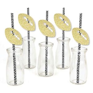 Gold Glitter Football Party Straws - No-Mess Real Gold Glitter Cut-Outs and Decorative Baby Shower or Birthday Party Paper Straws - Set of 24