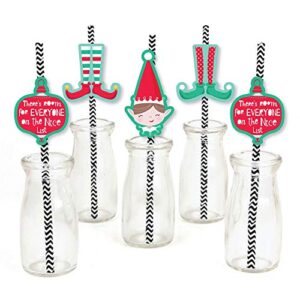 big dot of happiness elf squad - paper straw decor - kids elf christmas and birthday party striped decorative straws - set of 24