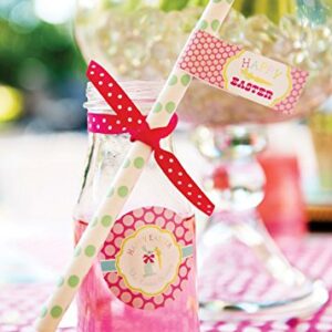 Easter Color Apple Green, Aqua, Yellow and Hot Pink Paper Straw Combo with Stripes, Polka Dot, and Chevron Design 100 Pk