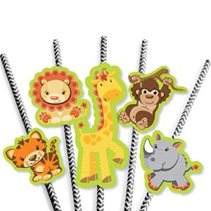 Funfari - Fun Safari Jungle Paper Straw Decor - Baby Shower or Birthday Party Striped Decorative Straws - Set of 24