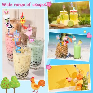 40 Pieces Farm Animals Straws Goodie Gifts, 6 Sheets Farm Animals Tattoos Sticker 32 Pcs Plastic Reusable Farm Animals Drinking Straws with 2 Cleaning Brushes for Kids Birthday Farm Party Supplies