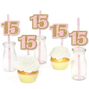 Big Dot of Happiness Mis Quince Anos - Paper Straw Decor - Quinceanera Sweet 15 Birthday Party Striped Decorative Straws - Set of 24