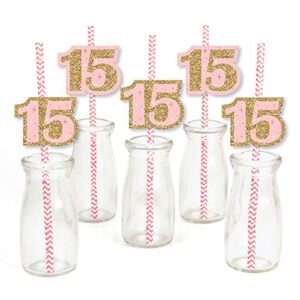 big dot of happiness mis quince anos - paper straw decor - quinceanera sweet 15 birthday party striped decorative straws - set of 24