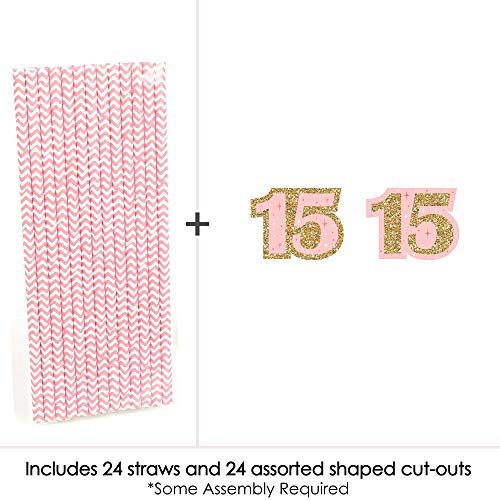 Big Dot of Happiness Mis Quince Anos - Paper Straw Decor - Quinceanera Sweet 15 Birthday Party Striped Decorative Straws - Set of 24