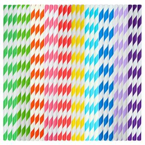 coobey 250 pieces stripe paper straw biodegradable drinking straw decorations for wedding supplies and party favors,10 colors