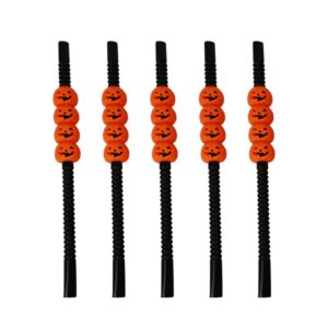 LUOEM Halloween Straws Pumpkin Plastic Party Straws Novely Decorative Drinking Straws Table Decor for Halloween Party Favors Supplies,Pack of 5 (Black)