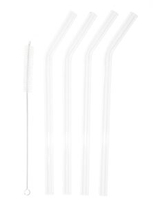 tiki tumblers reusable glass drinking straws 4 piece with cleaning brush | 9.5mm diameter | bpa free | non - toxic | great for smoothies, cocktails, (9.5" bent)