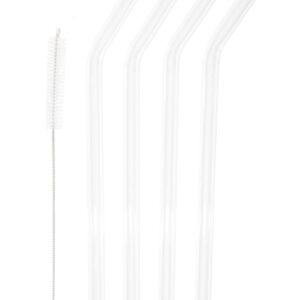 Tiki Tumblers Reusable Glass Drinking Straws 4 Piece with Cleaning Brush | 9.5mm diameter | BPA Free | Non - Toxic | Great for Smoothies, Cocktails, (9.5" Bent)