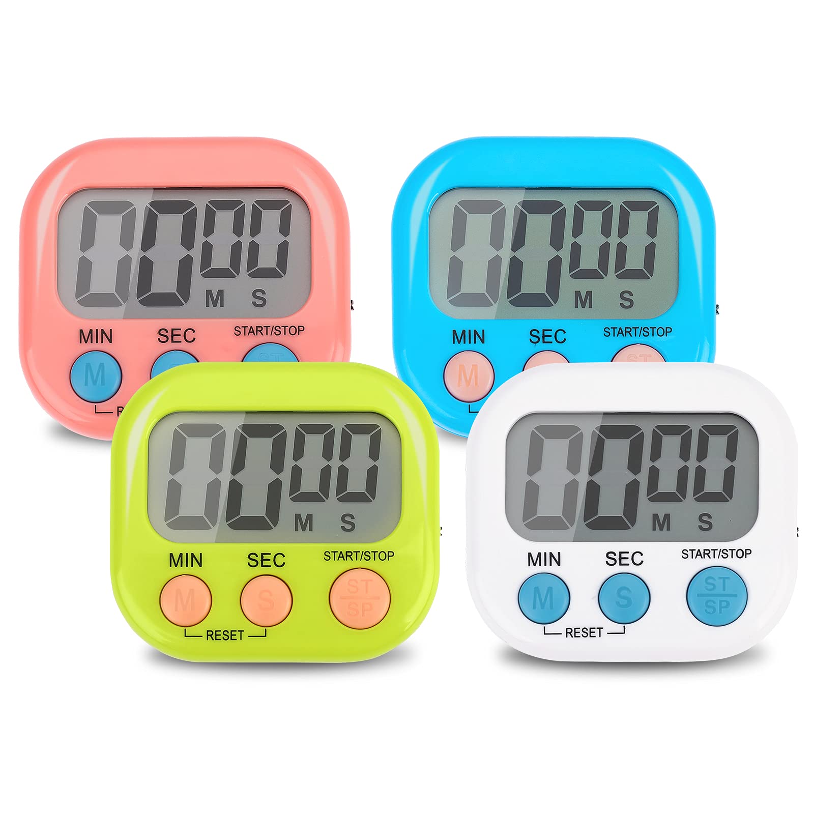 4-Piece Multi-Function Electronic Timer, Learning Management, Suitable for Kitchen, Study, Work, Exercise Training, Outdoor Activities(not Including Battery)