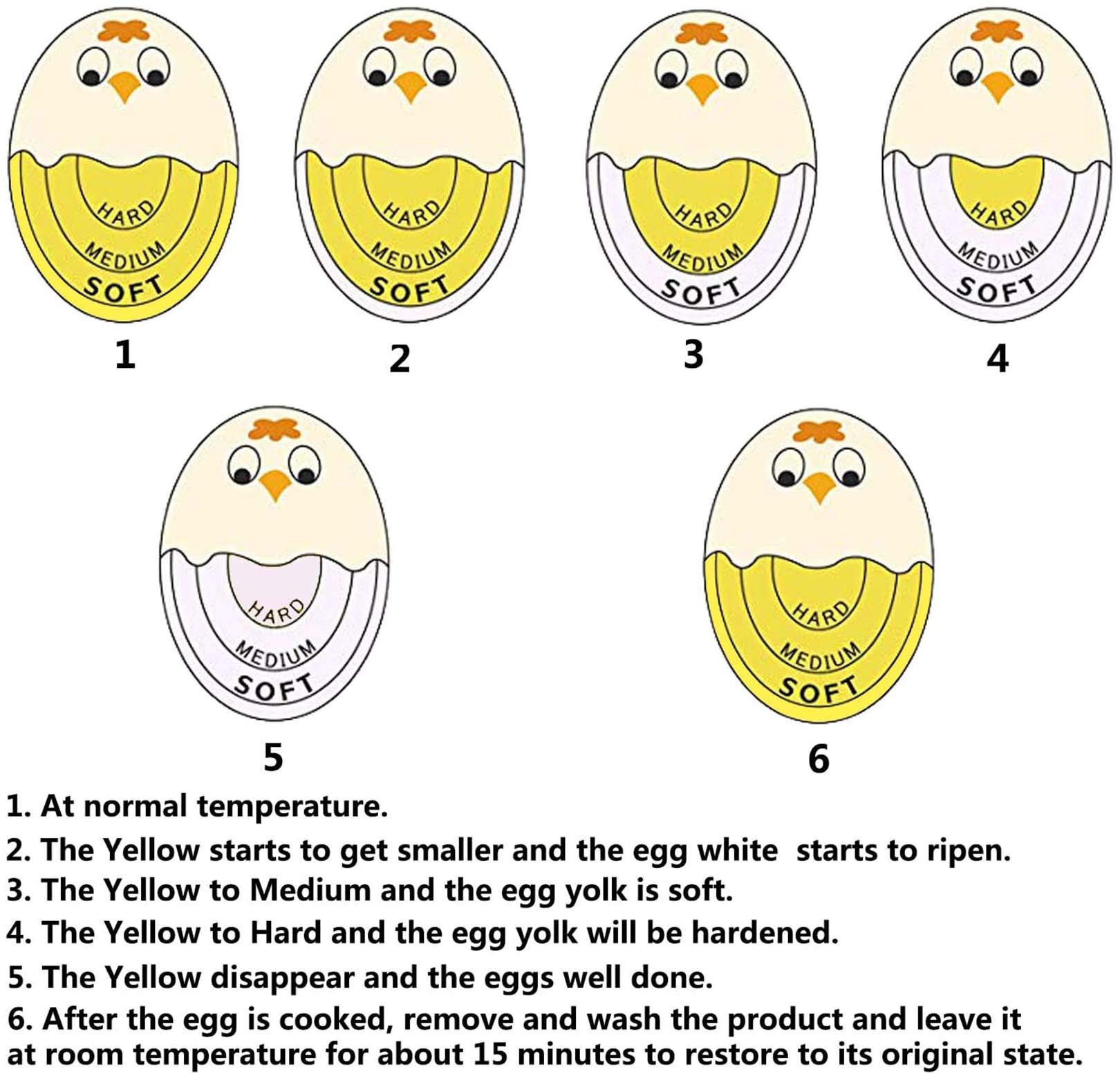 Egg Timer Sensitive Hard & Soft Boiled Color Changing Indicator Tells When Eggs are Ready (Yellow 2pcs)