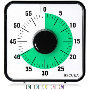 secura 60-minute visual countdown timer, 7.5-inch oversize classroom visual timer for kids and adults, durable mechanical kitchen timer clock with magnetic backing (green)