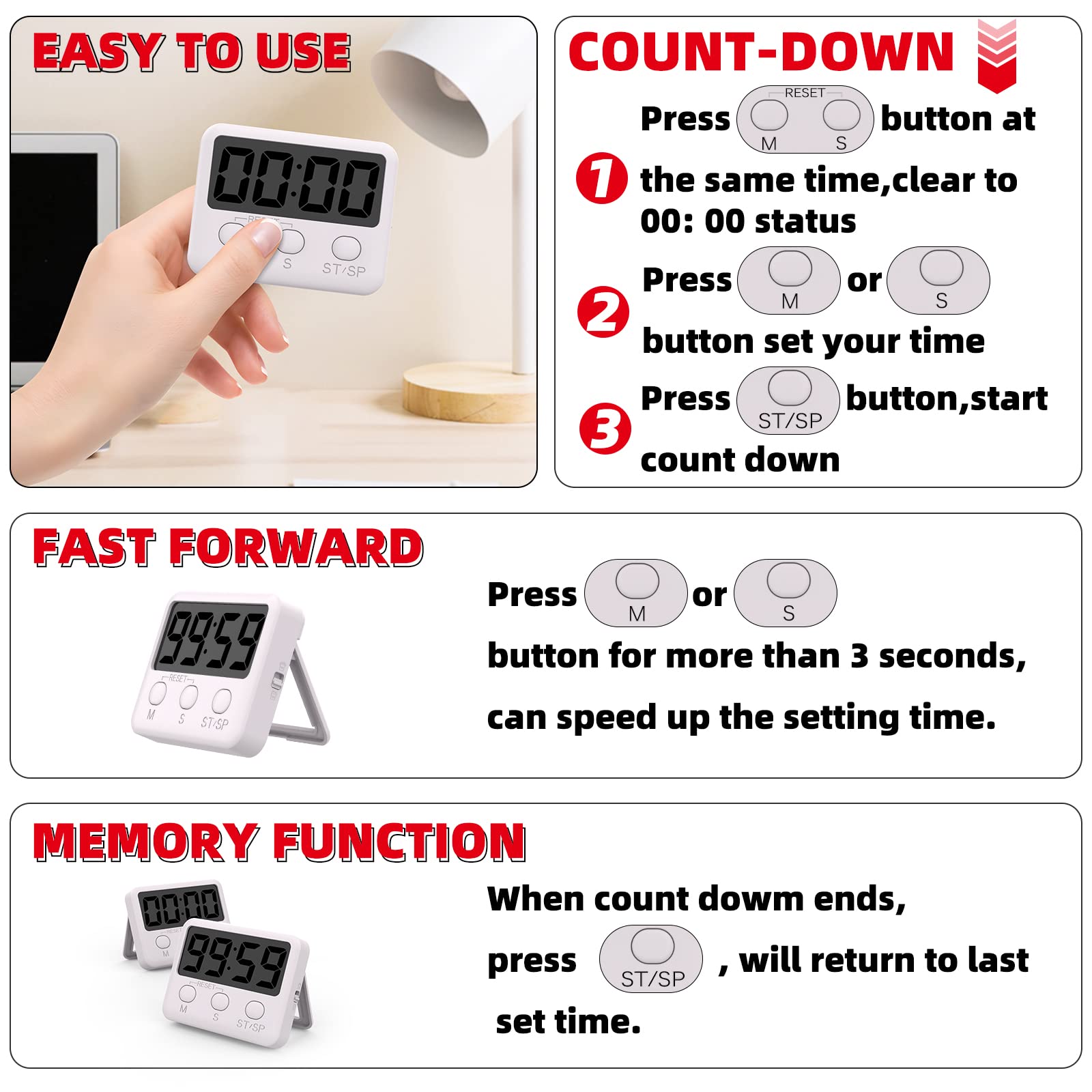 2 Pack Timer, Classroom Timer for Kids, Kitchen Timer Digital for Cooking, Egg, Study, Teacher, Exercise, Oven, Baking, Cook, Desk (AAA Battery Not Included