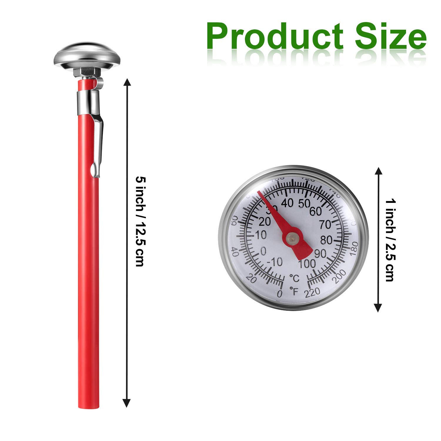 3 Pieces Immediate Read Pocket Thermometer Milk Frothing Thermometer 1 Inch Stainless Steel Dial Thermometer with 3 Pieces Calibration Sleeves for Coffee Drinks Chocolate Milk Foam