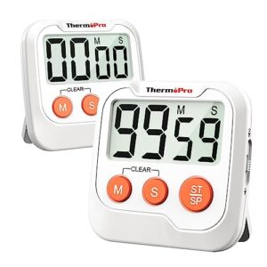 thermopro tm03 digital timer for kids & teachers, kitchen timers for cooking with 2-level alarm volume, countdown timer stopwatch for classroom supplies, exercise, baking, playtime or work, 2-pack
