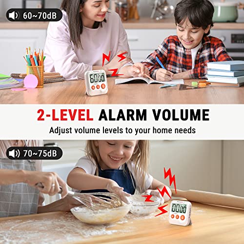 ThermoPro TM03 Digital Timer for Kids & Teachers, Kitchen Timers for Cooking with 2-Level Alarm Volume, Countdown Timer Stopwatch for Classroom Supplies, Exercise, Baking, Playtime or Work, 2-Pack