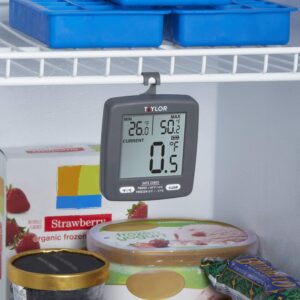 Taylor LCD Display Digital Kitchen Refrigerator/Freezer Kitchen Thermometer Min/Max on Display, 2 inch display, Gray, 1 Count (Pack of 1)