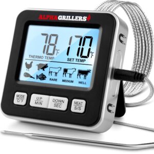alpha grillers food & meat thermometer for oven w/temperature probe, leave in digital oven thermometer for cooking in the kitchen & grilling with 7 preset temperatures & timer