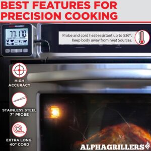 Alpha Grillers Food & Meat Thermometer for Oven w/Temperature Probe, Leave in Digital Oven Thermometer for Cooking in The Kitchen & Grilling with 7 Preset Temperatures & Timer