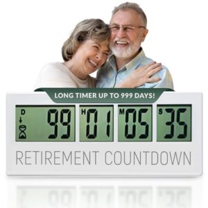 countables retirement countdown clock - up to 999 days lcd digital timer - easy to set and read retirement countdown timer - large display timers - reusable for wedding, pregnancy countdown & more