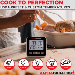 Alpha Grillers Food & Meat Thermometer for Oven w/Temperature Probe, Leave in Digital Oven Thermometer for Cooking in The Kitchen & Grilling with 7 Preset Temperatures & Timer