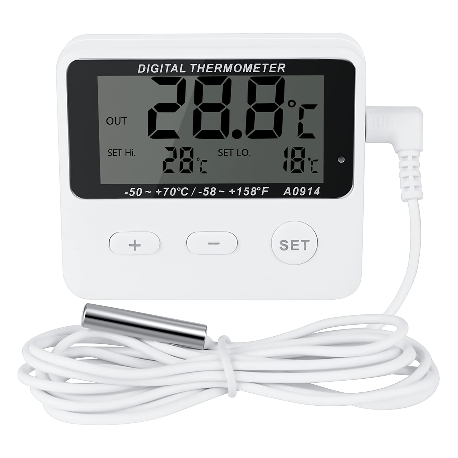 Refrigerator Thermometer,Freezer Thermometer,high and Low Temperature Alarm,Extra Sensor