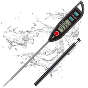 bomata waterproof ipx7 thermometer for water, liquid, candle and cooking. instant read food thermometer with long probe for cooking, meat, bbq! t101 (black color)…