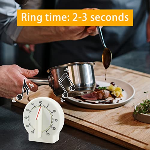 Kitchen Timer, 60 Minutes Mechanical Timer Clock,Kitchen Cooking Timer Clock with Bell Alarm Clock,No Battery Needed, Easy to Read Operate (White)