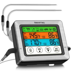 smartro st54 dual probe digital meat thermometer for cooking food kitchen oven bbq grill with timer mode and commercial-grade probes