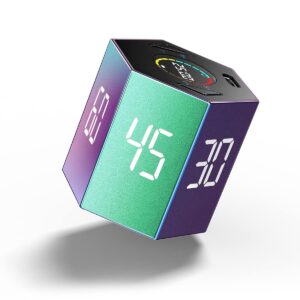 Ticktime Pomodoro Timer Clock, Productivity Timer Cube, ADHD Timer, Pause & Resume, Silent, Vibrate & Adjustable Sound Alert, for Work, Study, 5/15/25/30/45/60min & Custom Countdown, Purple