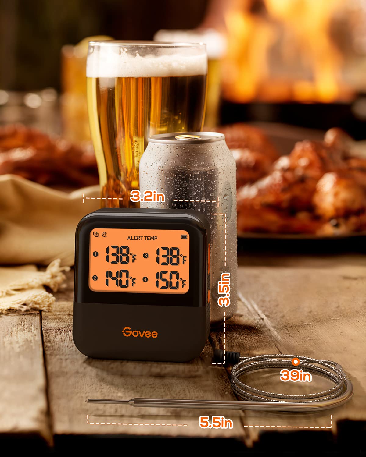 Govee Wireless Meat Thermometer, Bluetooth Meat Thermometer for Smoker Oven, Digital Grill Thermometer with 4 Probes, Remote App Timer Mode, Smart BBQ Thermometer for Cooking Turkey Fish Beef