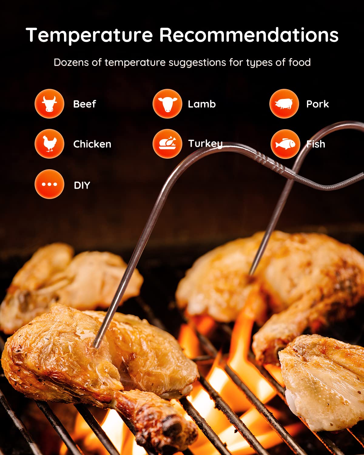 Govee Wireless Meat Thermometer, Bluetooth Meat Thermometer for Smoker Oven, Digital Grill Thermometer with 4 Probes, Remote App Timer Mode, Smart BBQ Thermometer for Cooking Turkey Fish Beef