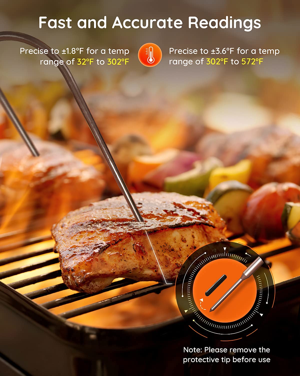 Govee Wireless Meat Thermometer, Bluetooth Meat Thermometer for Smoker Oven, Digital Grill Thermometer with 4 Probes, Remote App Timer Mode, Smart BBQ Thermometer for Cooking Turkey Fish Beef