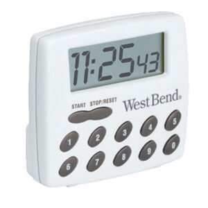 West Bend Easy to Read Digital Magnetic Kitchen Timer Features Large Display and Electronic Alarm, White
