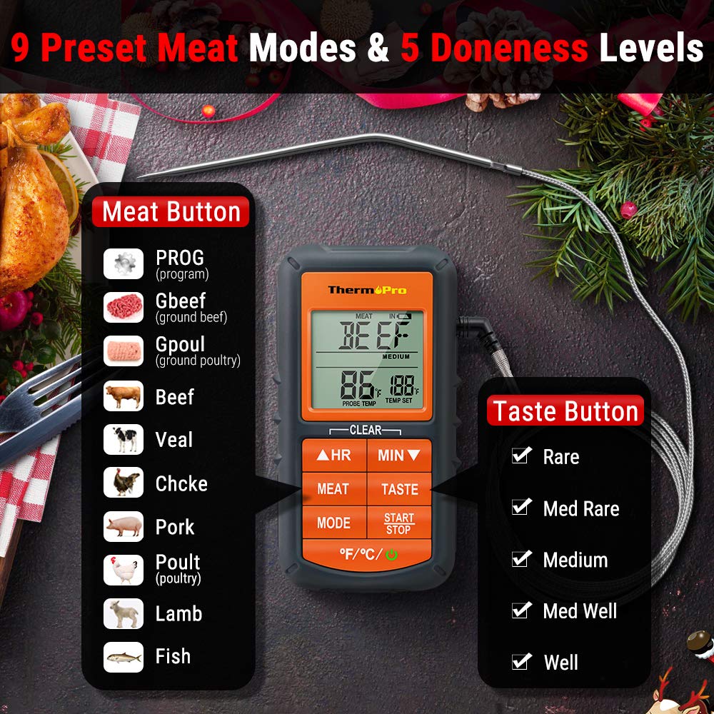 ThermoPro TP06S Digital Grill Meat Thermometer with Probe for Smoker Grilling Food BBQ Thermometer