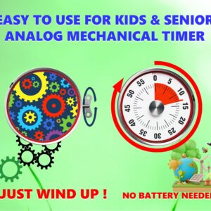 iLakia 60-Minutes Visual Timer, Kitchen Timer for Cooking, Classroom Timer for Kids (3.1" Big Screen), Mechanical Countdown Timer with Magnetic, Time Management Tool for Kids, Toddler, Autism, ADHD