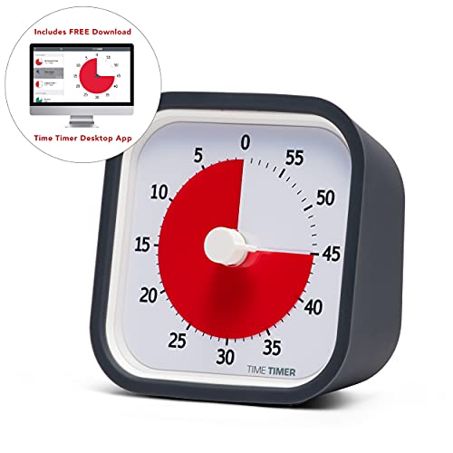 TIME TIMER MOD (Charcoal), A Visual Countdown 60 Minute Timer for Classrooms, Meetings, Kids and Adults Office and Homeschooling Tool with Silent Operation and Interchangeable Silicone Cover