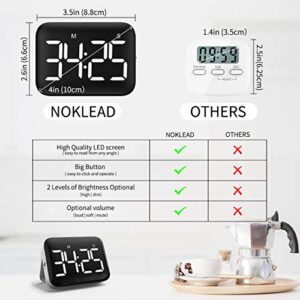 NOKLEAD Digital Kitchen Timer - Magnetic Countdown Count Up Timer with Large LED Display, 2 Brightness, Loud Volume, Easy for Cooking and for Kids Teachers and Seniors to Use (Batteries Included)