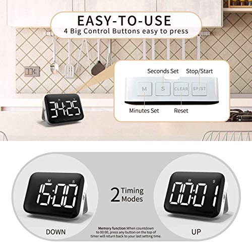 NOKLEAD Digital Kitchen Timer - Magnetic Countdown Count Up Timer with Large LED Display, 2 Brightness, Loud Volume, Easy for Cooking and for Kids Teachers and Seniors to Use (Batteries Included)