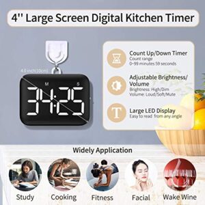 NOKLEAD Digital Kitchen Timer - Magnetic Countdown Count Up Timer with Large LED Display, 2 Brightness, Loud Volume, Easy for Cooking and for Kids Teachers and Seniors to Use (Batteries Included)