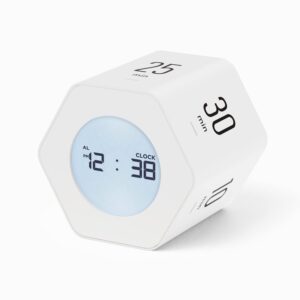 mooas multi-hexagon clock timer (white ver.2), digital clock timer, backlit display, 12/24h mode, count up & countdown timer, rotating display, various time presets, for studying, cooking, exercising