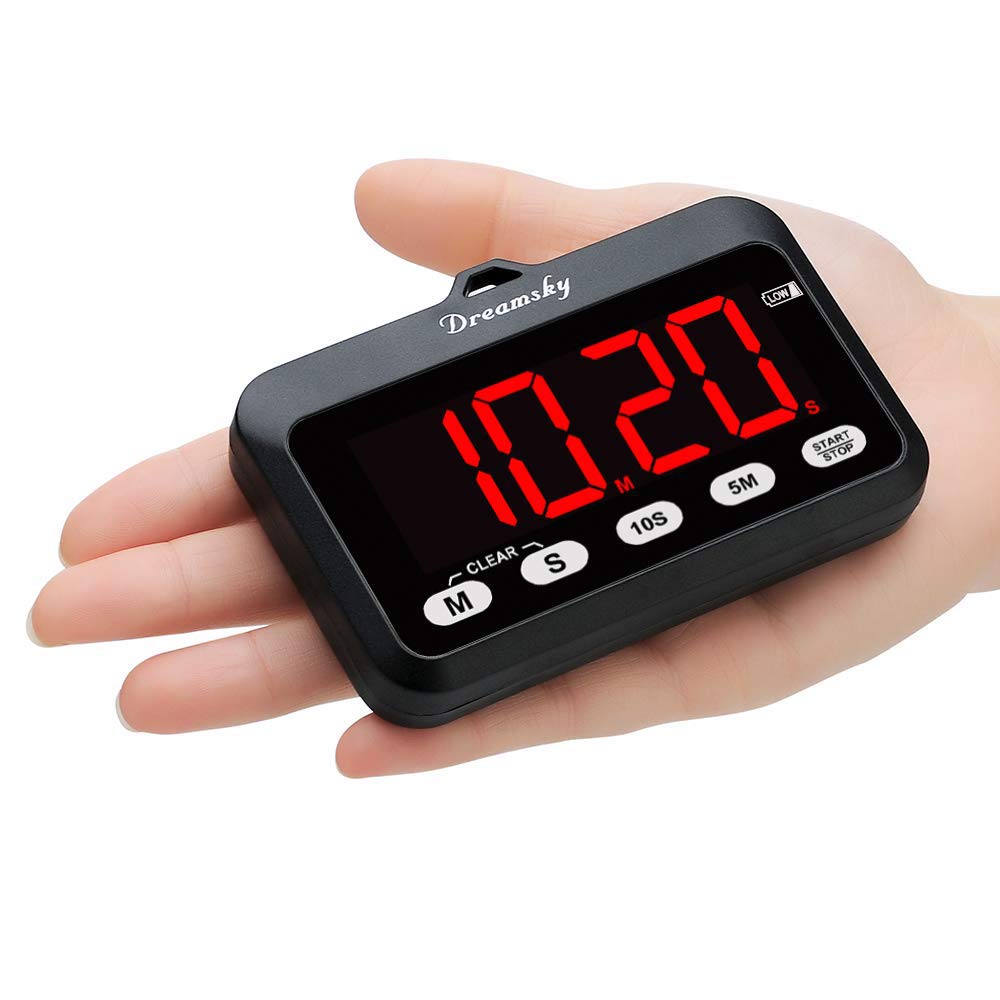 DreamSky Digital Kitchen Timer with Large Red LED Display, Count Up Countdown Timer for Classroom, Magnetic Digital Timer for Cooking/BBQ/Sports/Yoga, Battery Operated Timer with ON/Off Button