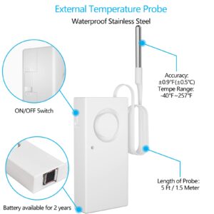 MOCREO Bluetooth Freezer Thermometer Alarm, 110dB Local Audible Alert, Max/Min Temperature Threshold, for Refrigerator, Fridge, Deep Freezer, Cold Chain