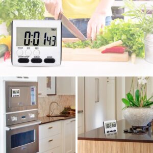 Mudder 3 Pack 24 Hours Magnetic Kitchen Timers with Digital Alarm Clock Timer, Loud Alarm and Big Screen (Black)